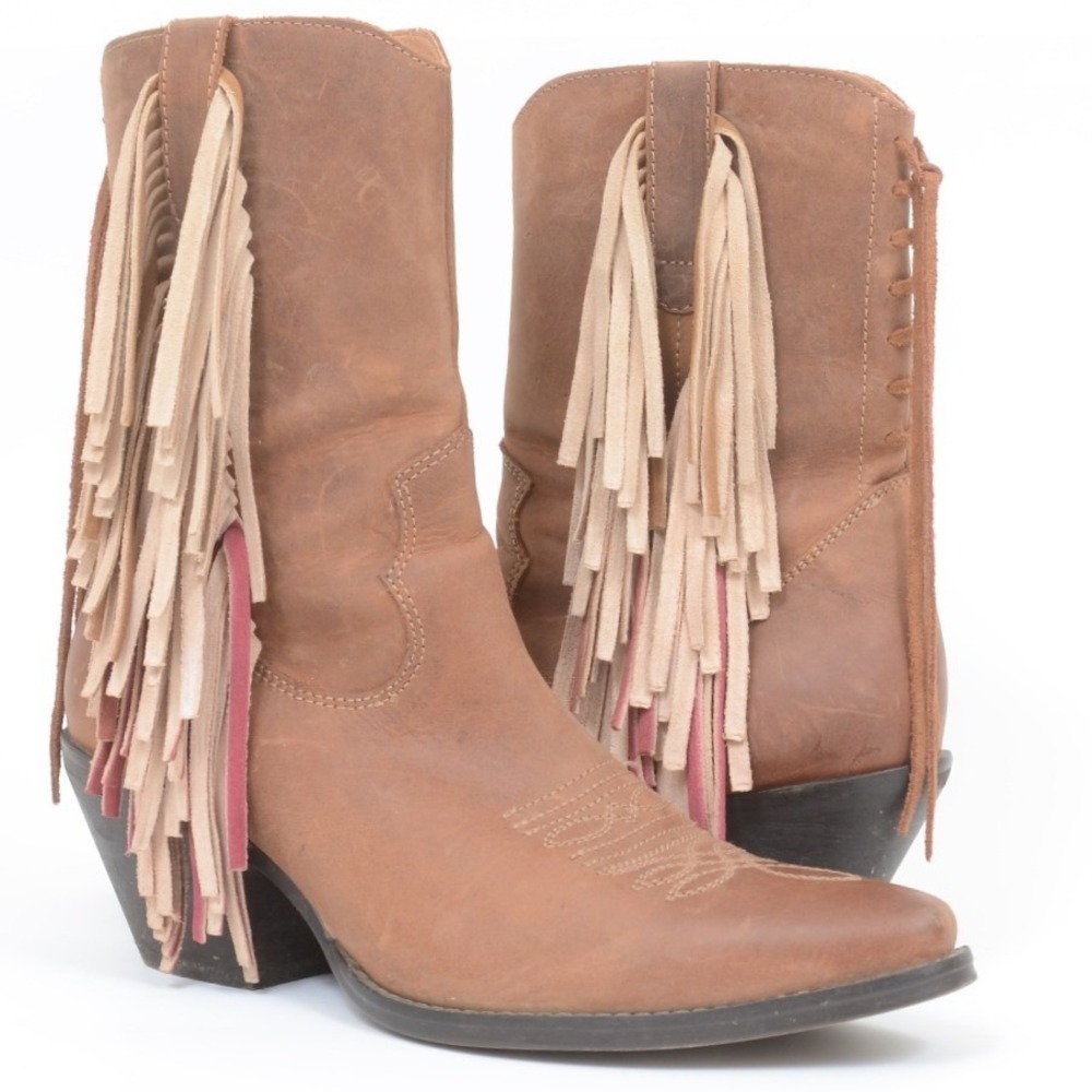 Dingo Dual Fringe Benefits Leather Back Tie Detail Western Boots 9 Festival